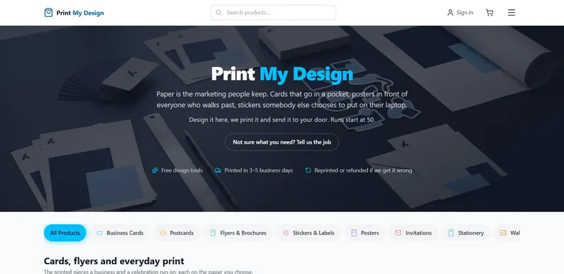 The Print My Design storefront