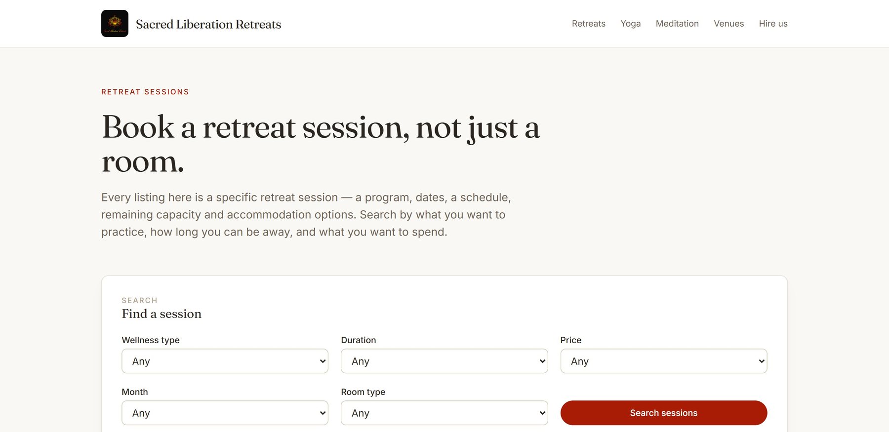 The Sacred Liberation Retreats homepage